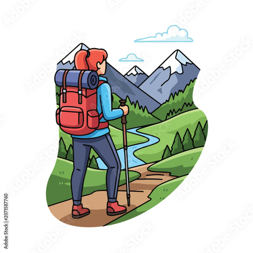 A hiker with a backpack standing on a trail