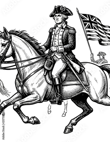 Foto American Revolutionary War Soldier Riding Horse.
