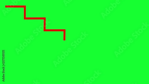 Animated red line drawing downward stairs on green screen background. Animation about the journey of a business experiencing decline.