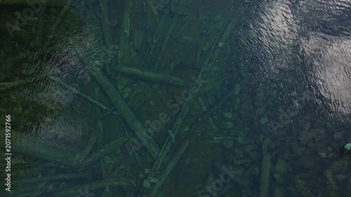 top view of the turquoise water of a mountain lake