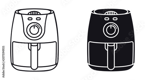 Quadro su tela Modern air fryer kitchen appliance vector icon set in outline and solid styles
