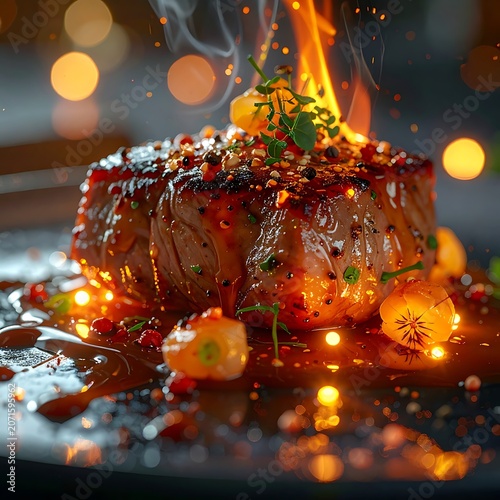 A savory dish with flames on top