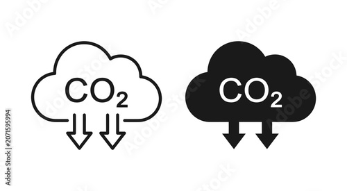 Obraz na płótnie Carbon dioxide emission cloud icon set in solid and outline style