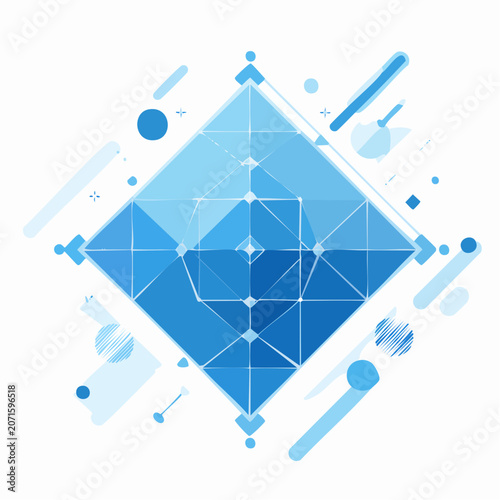 Abstract Geometric Blue Diamond with Lines and Circles