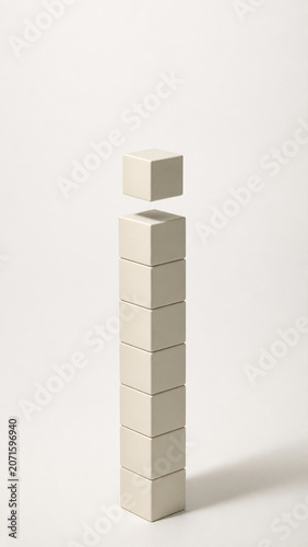 Minimalist Stack of Beige Cubes with Levitating Top Block