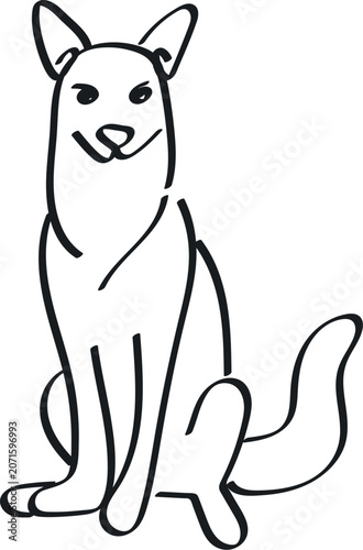 Outline Dog Portrait. Minimalist Abstract Domestic Animal Portrait. Funny Cute Loyal Friend. Line Art Dog Animal Character Brush Stroke Sketch. Ink Logo Design.  Coloring Book Print Template. 