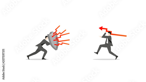 Valokuva Businessman defending with shield against financial market attacks and multiple