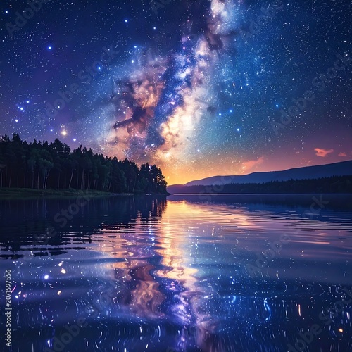 Stunning galaxy reflection over tranquil water