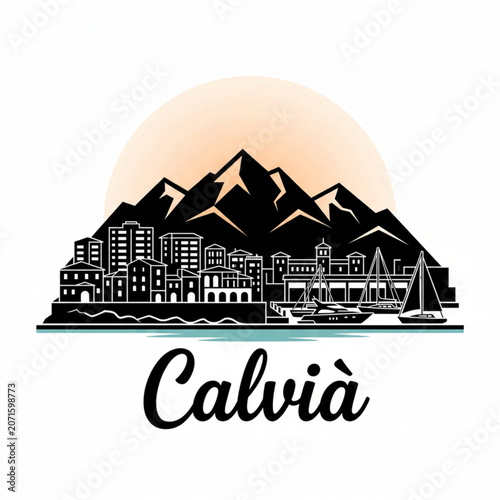 Bild auf Leinwand Calvià Skyline Silhouette — A Mallorca Coastal Mountain Spain Vector Illustratio