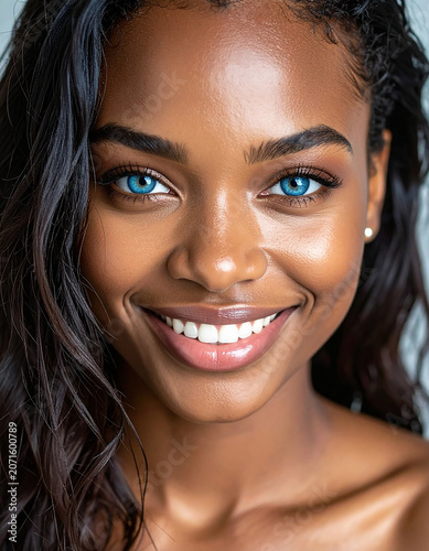 Close up portrait of an attractive blue eyed Ethiopian girl.