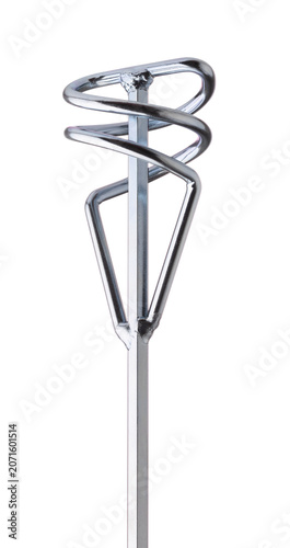 Close up of steel spiral drill mixing paddle