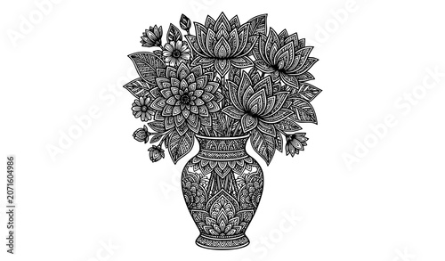 Intricate flower vase coloring page for adults mandala zentangle floral pattern vector