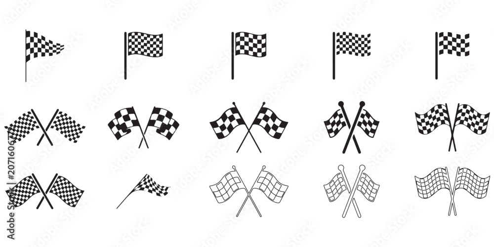 Fototapeta premium racing flags and symbols vector checkered start trophy car speed line silhouette black white background graphic design motorsport competition event icon