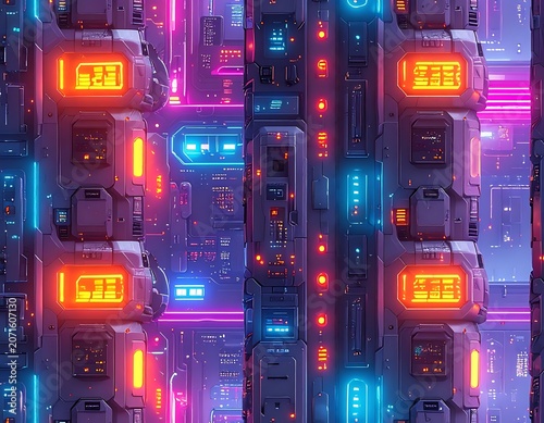 Neon lit circuit board technology background.