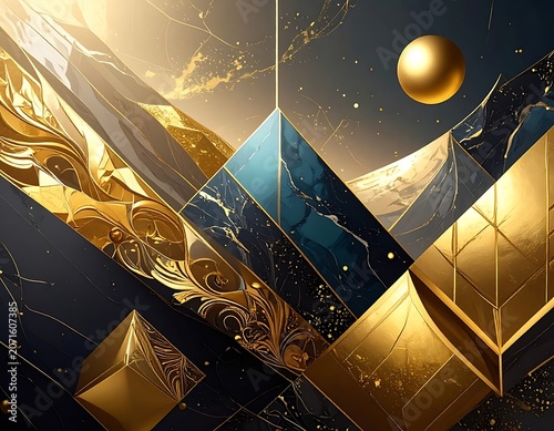 Golden Geometric Abstract Art Design Elements.