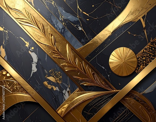 Golden Ornate Marble Architectural Details Closeup.