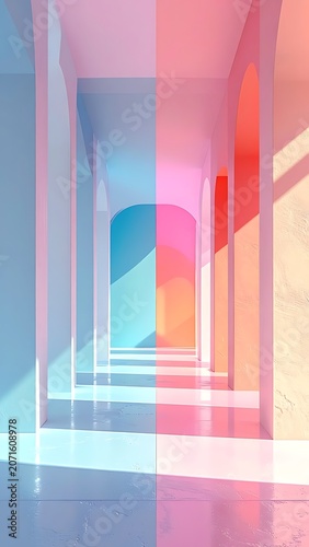 Vibrant colorful abstract corridor interior design.