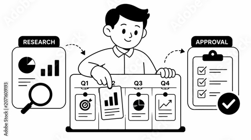 Business professional reviewing quarterly reports on laptop.