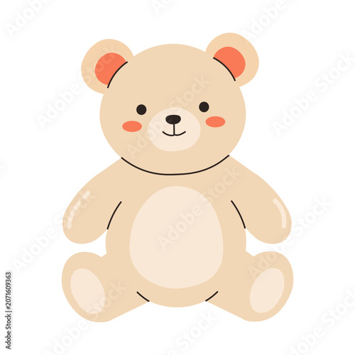 Valokuva Stuffed teddy bear toy in pastel beige colors with orange ears and rosy cheeks s