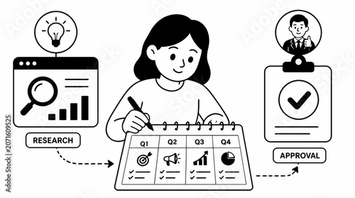 Woman analyzing business data and charts for approval.
