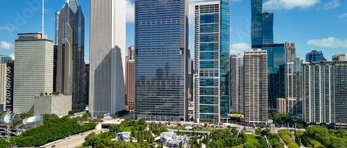 Chicago, IL - July 25, 2024: Aerial view of Chicago from Millennium Park on a wonderful summer day