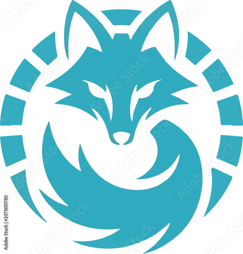 Futuristic Geometric Kitsune Fox Logo Emblem