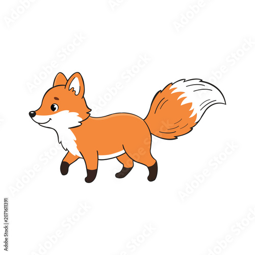 Cute Cartoon Fox Walking on White Background Playful Animal Illustration