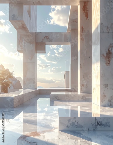 Marble Architecture with Cloudy Sky View.