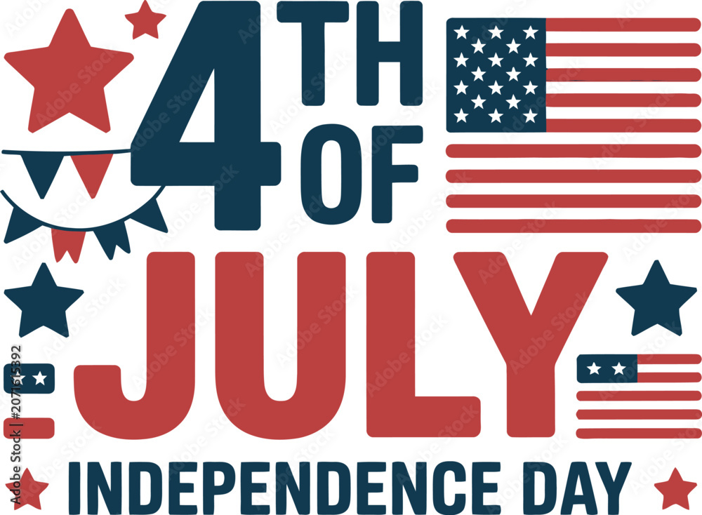 Obraz premium American Independence Day Celebration Vector Illustration With USA Flag, Fireworks, Patriotic Stars And 4th Of July Typography Design For Holiday Events