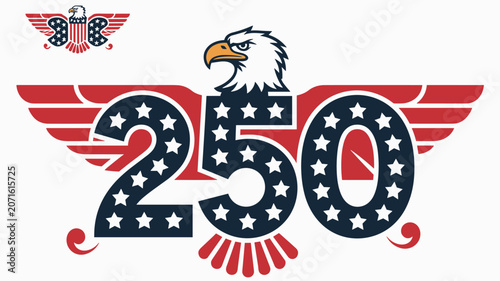 American Eagle 250th Anniversary Graphic: A stylized bald eagle with wings spread proudly displays the number 250 decorated with American stars and stripes.