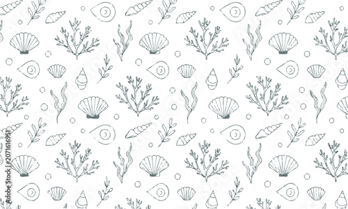 Minimal Coastal Seashell Line Art Pattern.