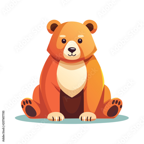 Cute cartoon bear sitting, flat vector illustration