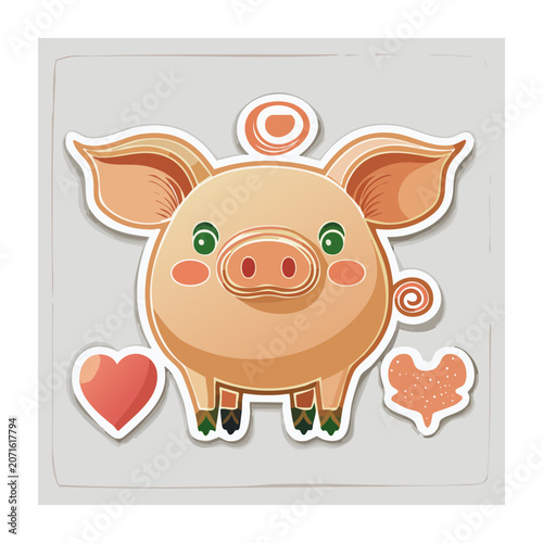 Cute cartoon pig with hearts and decorative elements