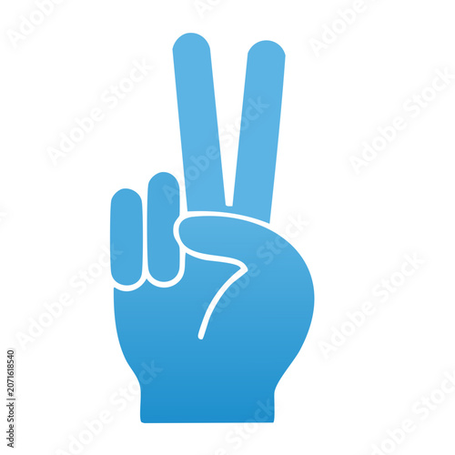 Blue peace sign hand icon on white background