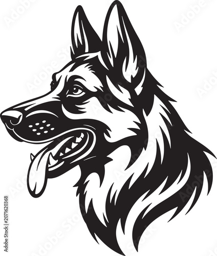 German Shepherd Head Silhouette Vector Illustration Isolated on White Background