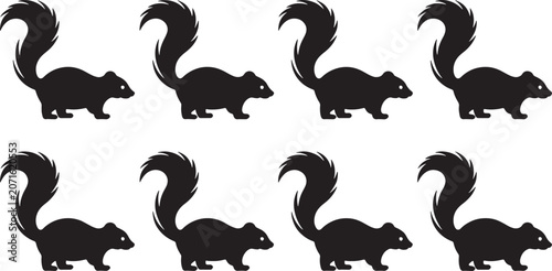 Skunk Silhouette Vector Icon Set Isolated on White Background