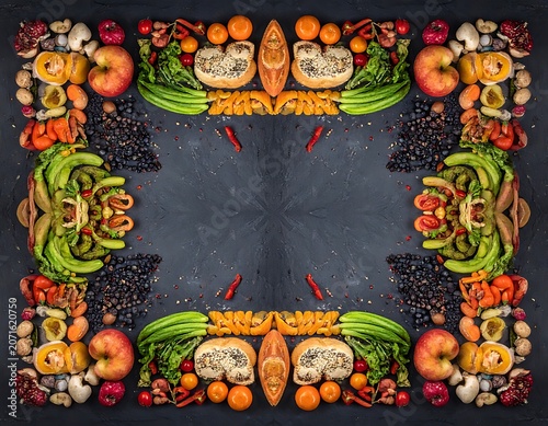 Vibrant Fruit and Vegetable Border Design.
