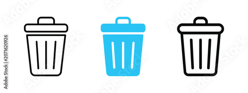 Foto Trash can icon pack featuring outline, solid black and hand drawn rubbish bin symbols for cleaning and sanitation concepts
