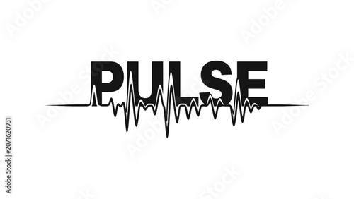 Pulse text logo with integrated heartbeat wave line vector graphic for medical or fitness branding