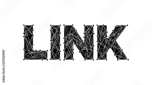 Word link in bold black letters filled with white digital network plexus pattern vector graphic