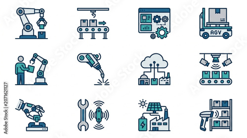 Industrial Automation Technology Icons Set.