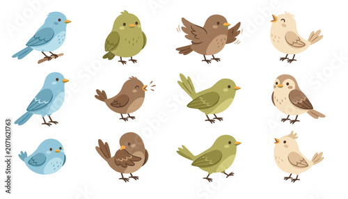 Photos Cute cartoon little bird vector illustration set featuring small colorful birds