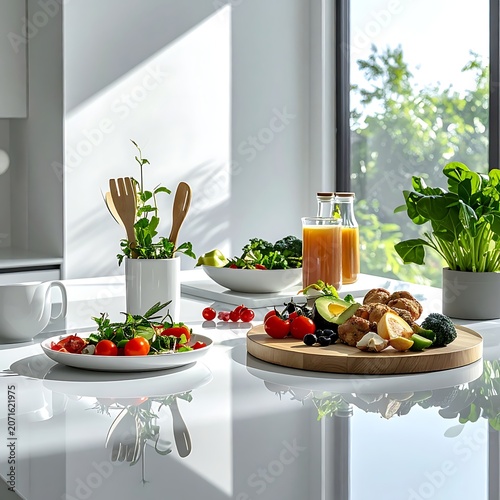 Fresh food on kitchen counter top.