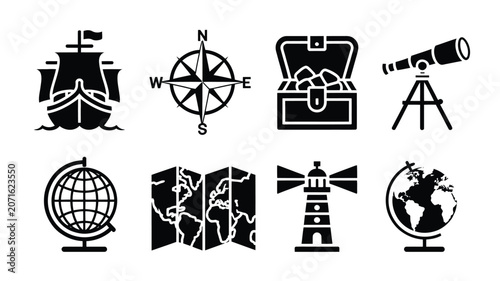 Fotografía Maritime and navigational icon collection featuring ships compass and globe designs
