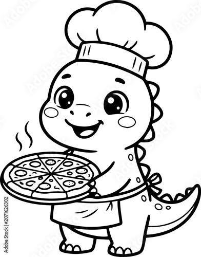 Fun Cartoon Dragon Chef Coloring Sheet for Toddlers