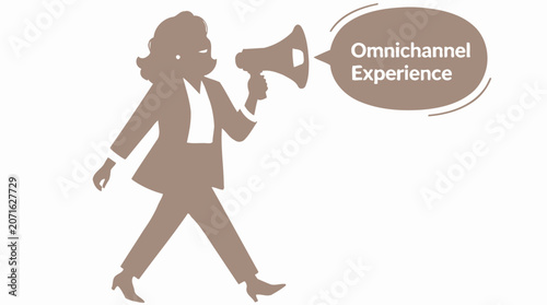 Businesswoman holding megaphone for announcement.
