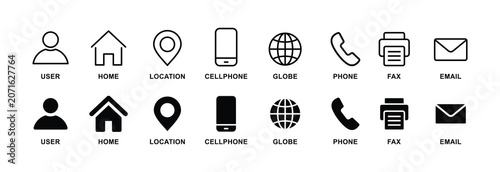 Tableau sur toile Business card icon set, contact information icon, e-mail, phone, address, custom