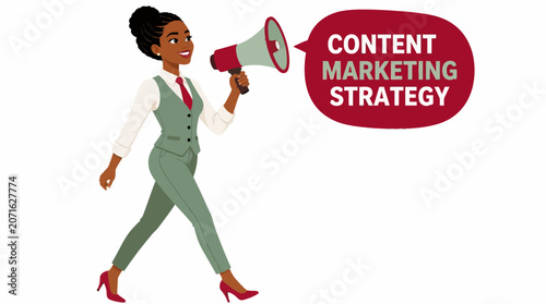 Woman with megaphone promoting content marketing strategy.