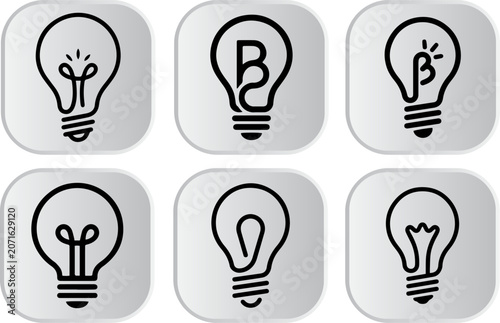 Minimalist Light Bulb Line Art Logo Icons and Letter Monograms Set