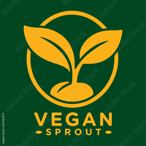 Vegan Sprout Logo Design - Green Eco Leaf and Plant Growing Icon Vector Template